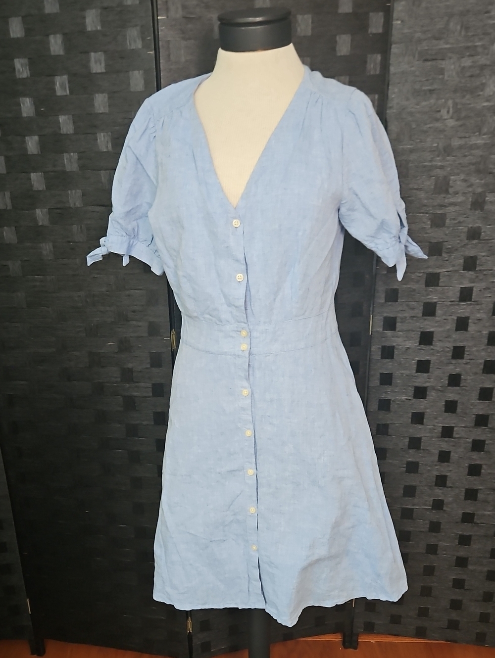 Gap Light Blue Button-Front Linen Blend Dress Size 8 Tall